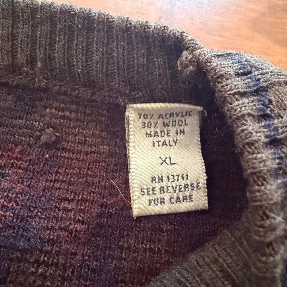 Vintage Made in Italy Mens XL Paisley Wool Blend Sweater Crewneck Blue Brown Y2K - Picture 3 of 7